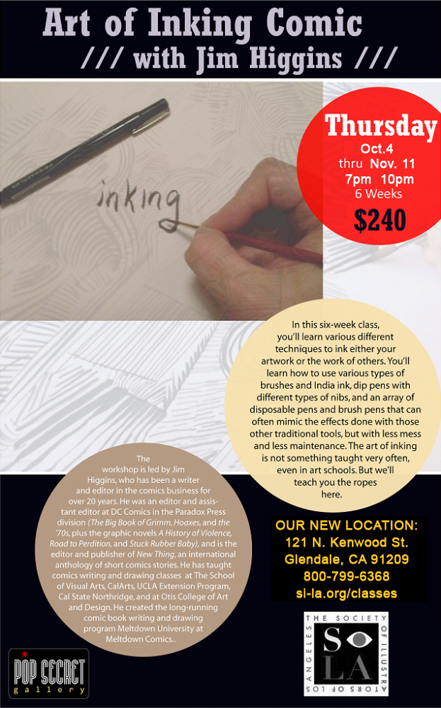 Art of Inking Comics with Jim Higgins – Oct. 4 – Nov. 11   7pm-10pm $240.00