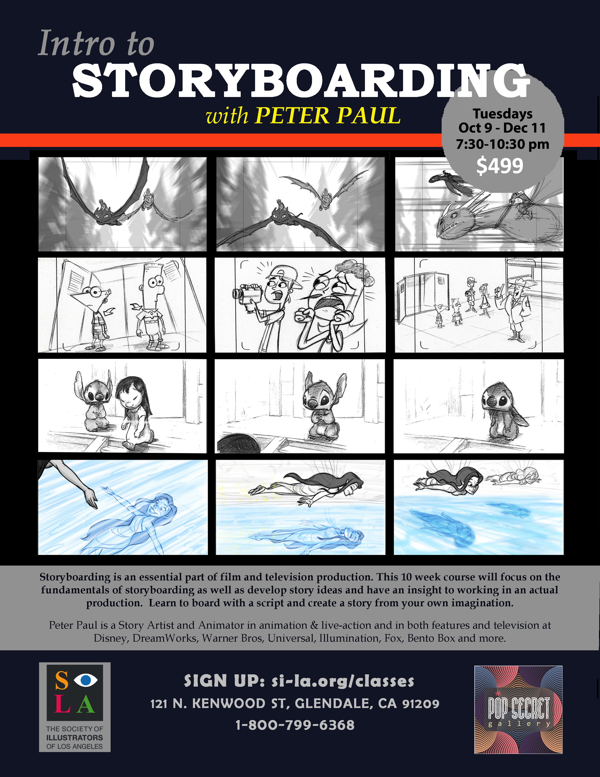 Intro to Storyboarding with Peter Paul: October 9 – December 11 ~ 7:30 pm – 10:30 pm  $499.00