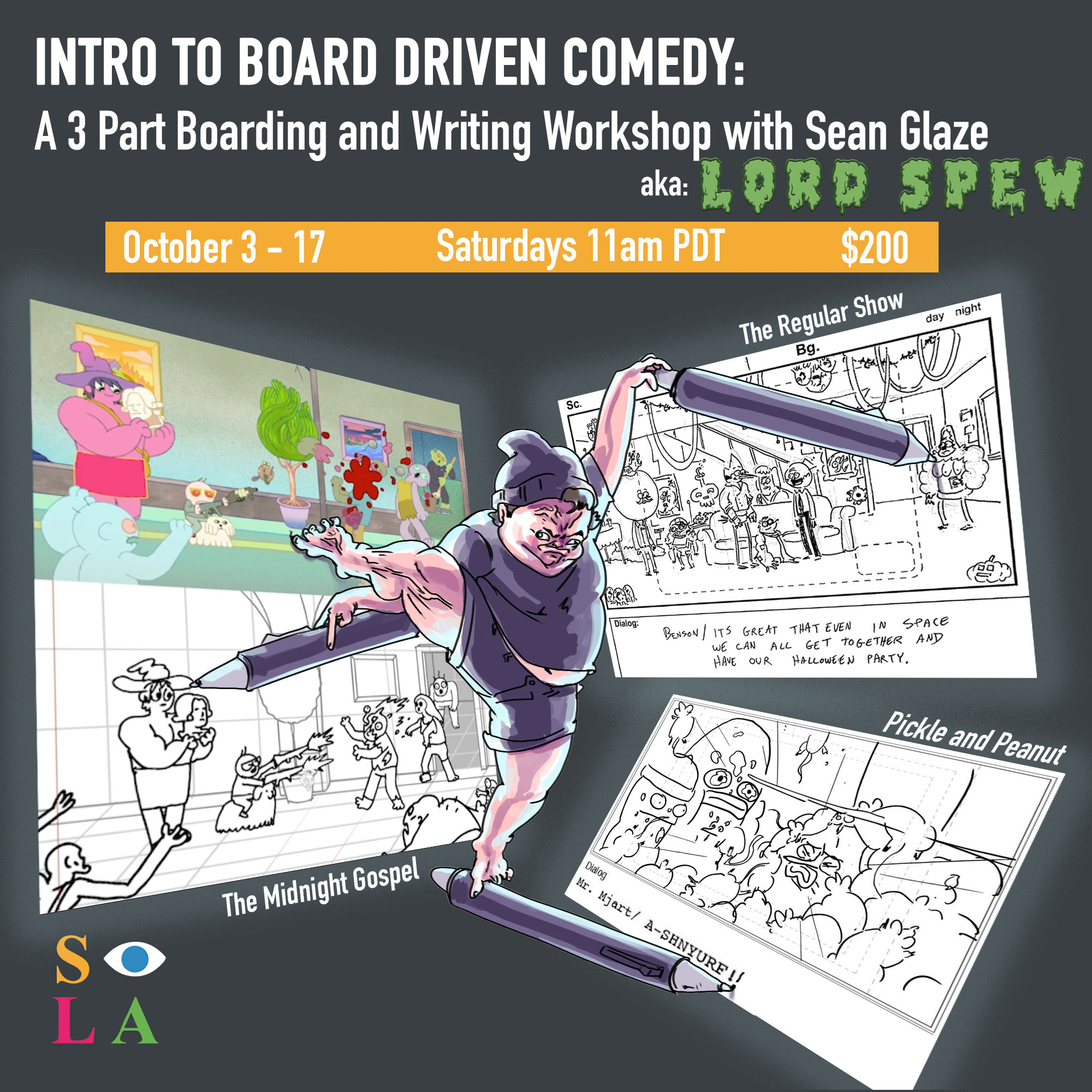FILLED! Workshop: Intro to Board Driven Comedy with Sean Glaze – October 3-17th 11:00 am PDT $200.00