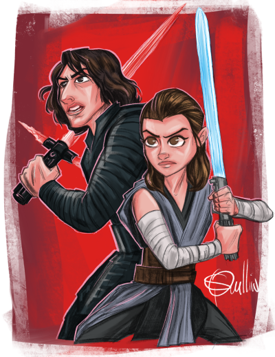 Patrick Scullin illustration of Rey and Kilo Ren