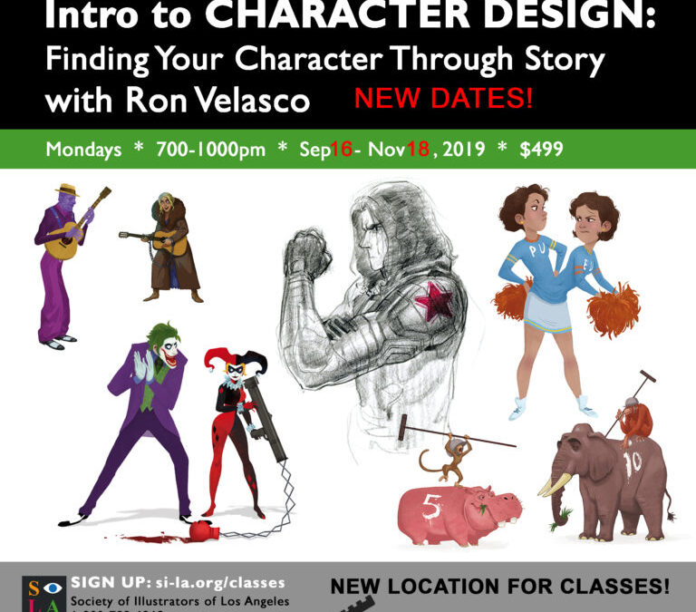 NEW DATES: Ron Velasco: Intro to CHARACTER DESIGN $499 September 16 – November 18 ~ 7pm to 10pm